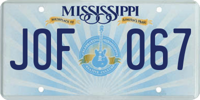 MS license plate JOF067