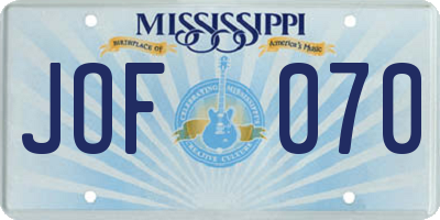MS license plate JOF070