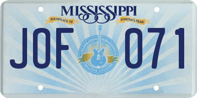 MS license plate JOF071