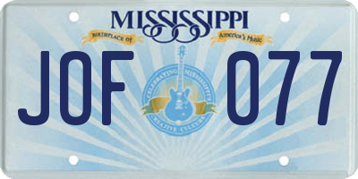 MS license plate JOF077