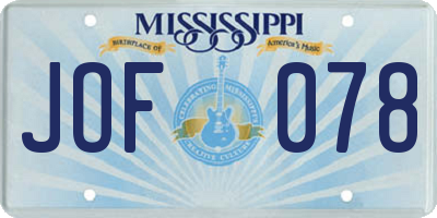 MS license plate JOF078