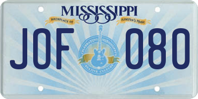 MS license plate JOF080
