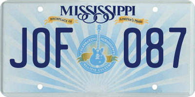 MS license plate JOF087