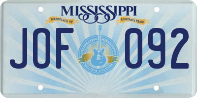 MS license plate JOF092