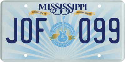 MS license plate JOF099