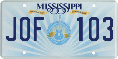 MS license plate JOF103