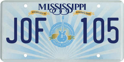 MS license plate JOF105