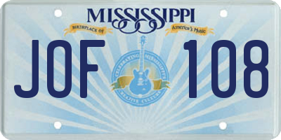 MS license plate JOF108