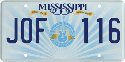 MS license plate JOF116