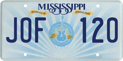 MS license plate JOF120