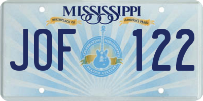 MS license plate JOF122