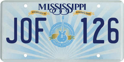 MS license plate JOF126