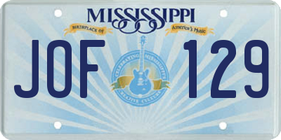 MS license plate JOF129