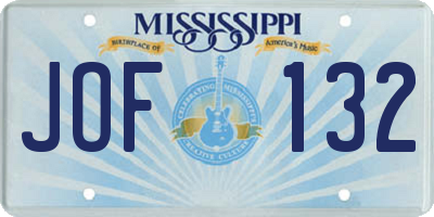 MS license plate JOF132