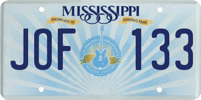 MS license plate JOF133