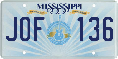 MS license plate JOF136