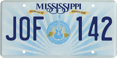 MS license plate JOF142