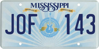 MS license plate JOF143