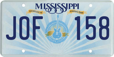 MS license plate JOF158