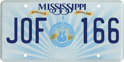 MS license plate JOF166