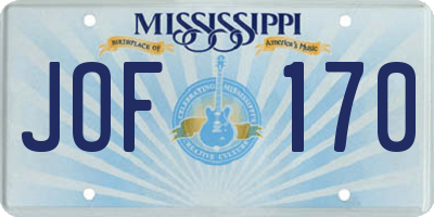 MS license plate JOF170