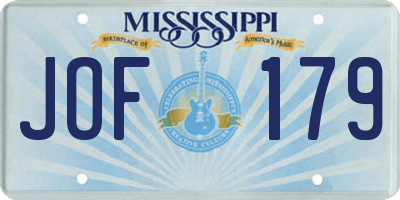 MS license plate JOF179
