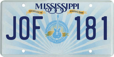 MS license plate JOF181