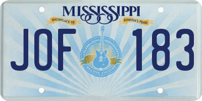 MS license plate JOF183