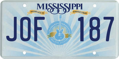 MS license plate JOF187
