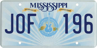 MS license plate JOF196
