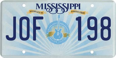 MS license plate JOF198