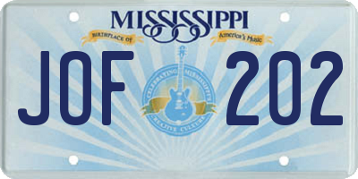 MS license plate JOF202