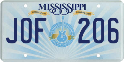 MS license plate JOF206