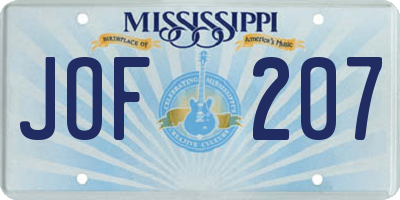 MS license plate JOF207