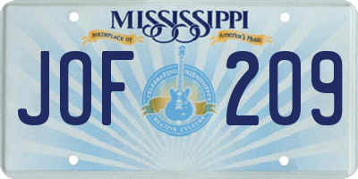 MS license plate JOF209
