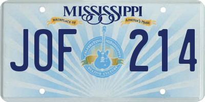 MS license plate JOF214