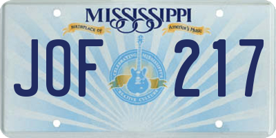 MS license plate JOF217
