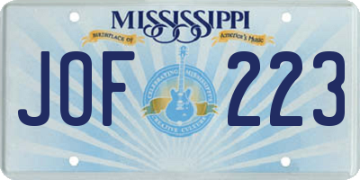 MS license plate JOF223