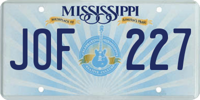 MS license plate JOF227