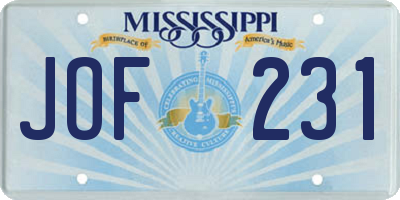 MS license plate JOF231