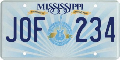 MS license plate JOF234