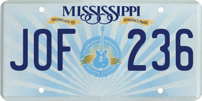 MS license plate JOF236