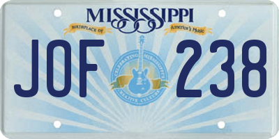 MS license plate JOF238