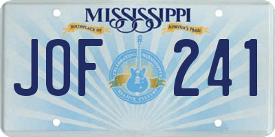 MS license plate JOF241