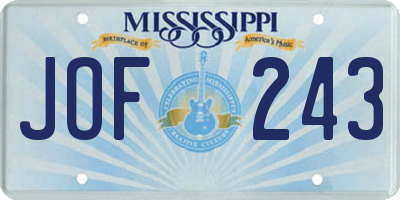 MS license plate JOF243