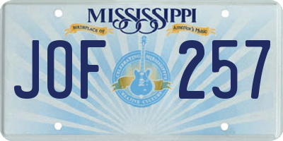 MS license plate JOF257