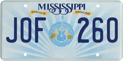 MS license plate JOF260