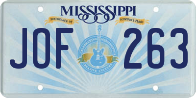 MS license plate JOF263