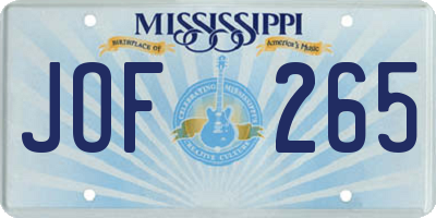MS license plate JOF265