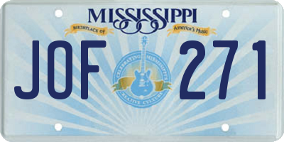 MS license plate JOF271